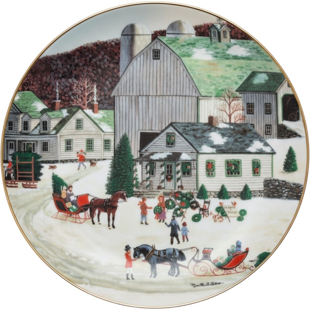 Artaffects Martha B Leone Wreath Maker Christmas Collector Plate 8" 23k Gold